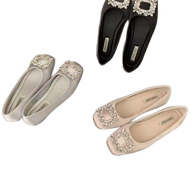 Square buckle ladle shoes women's commuting versatile single shoes French rhinestone shallow mouth flats 2025 new spring and autumn one-pedal