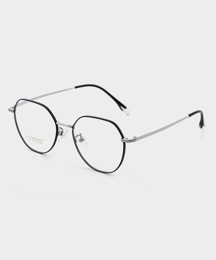 Lingkeonpeuleim 2041 Titanium Eyeglass Frame Silver Black