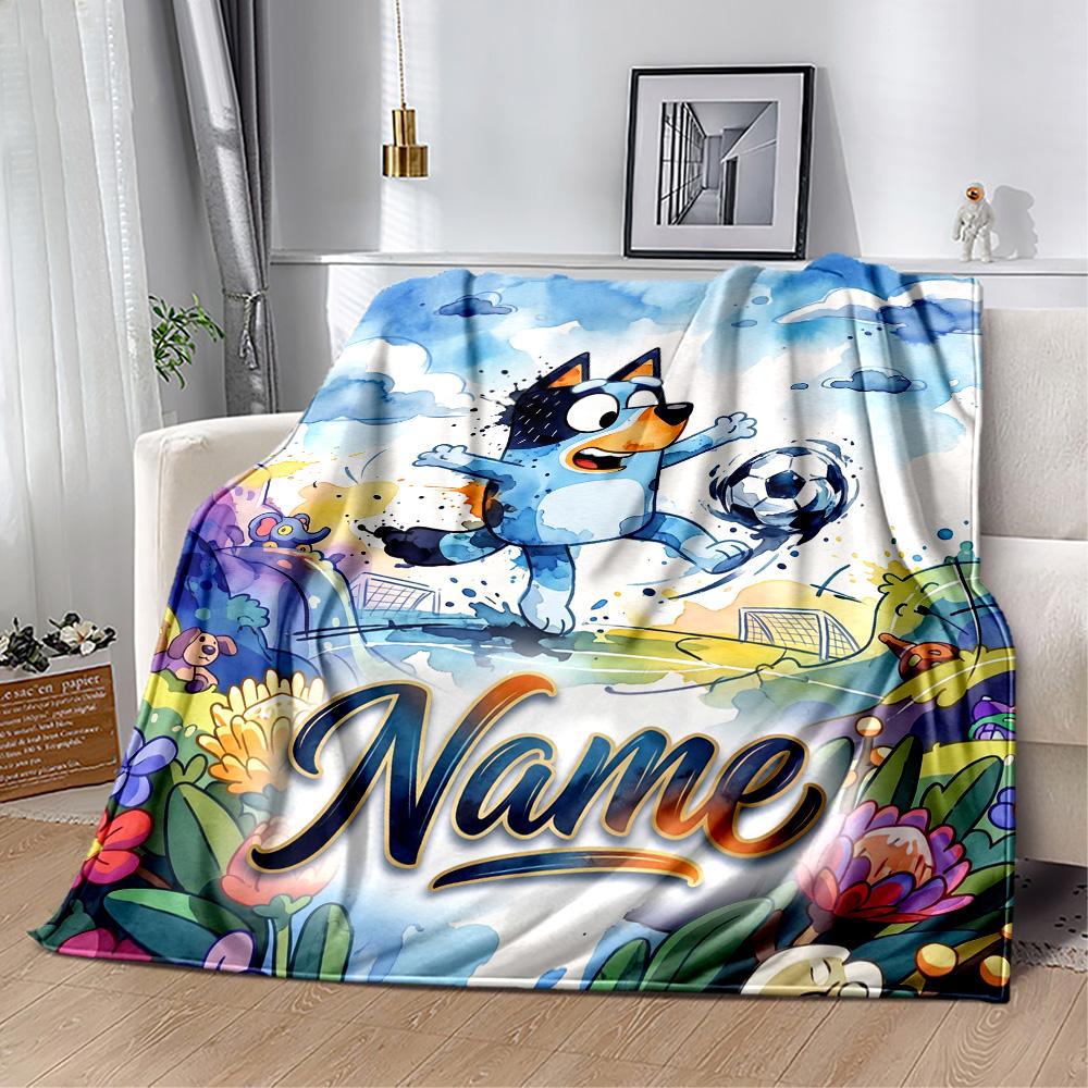 Bluey Soccer Adventure Customize Text Blanket Cozy Customizable Blanket Comfortable Great for Bedding Couch Sofa Office Chair Four Seasons Universal