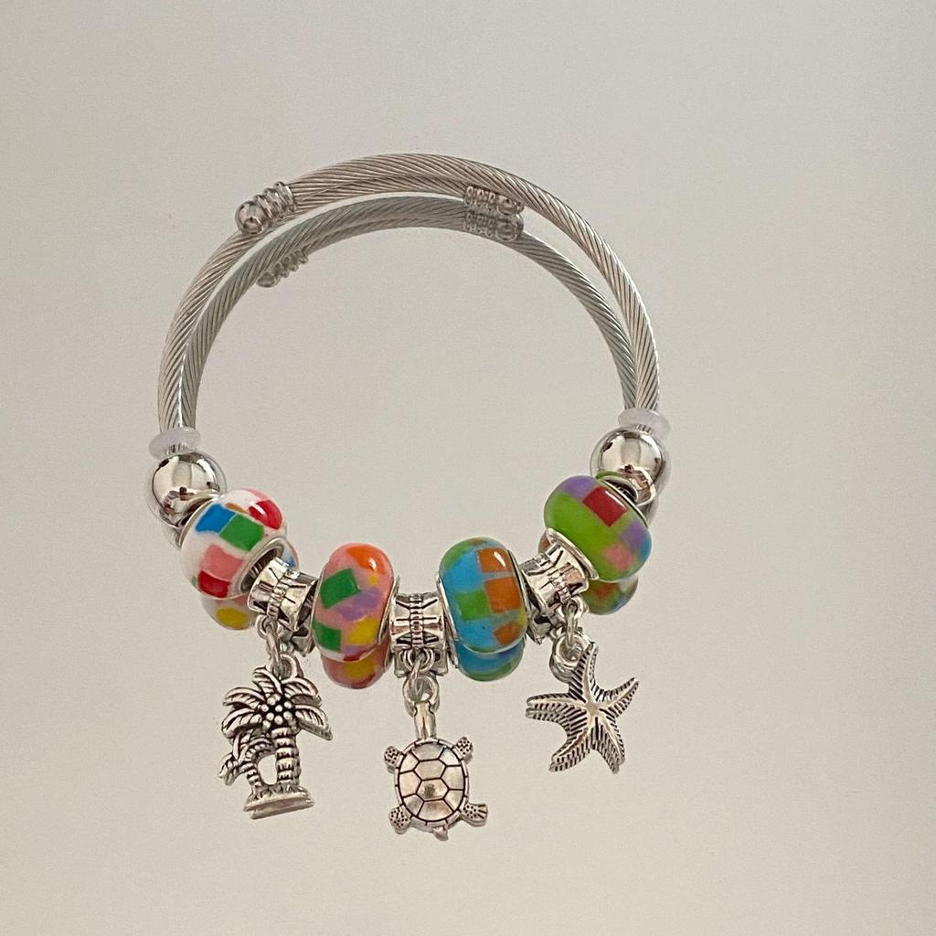 Panjia Dora Women's Stainless Steel Beaded Bracelet - European American Versatile Luxury Jewelry