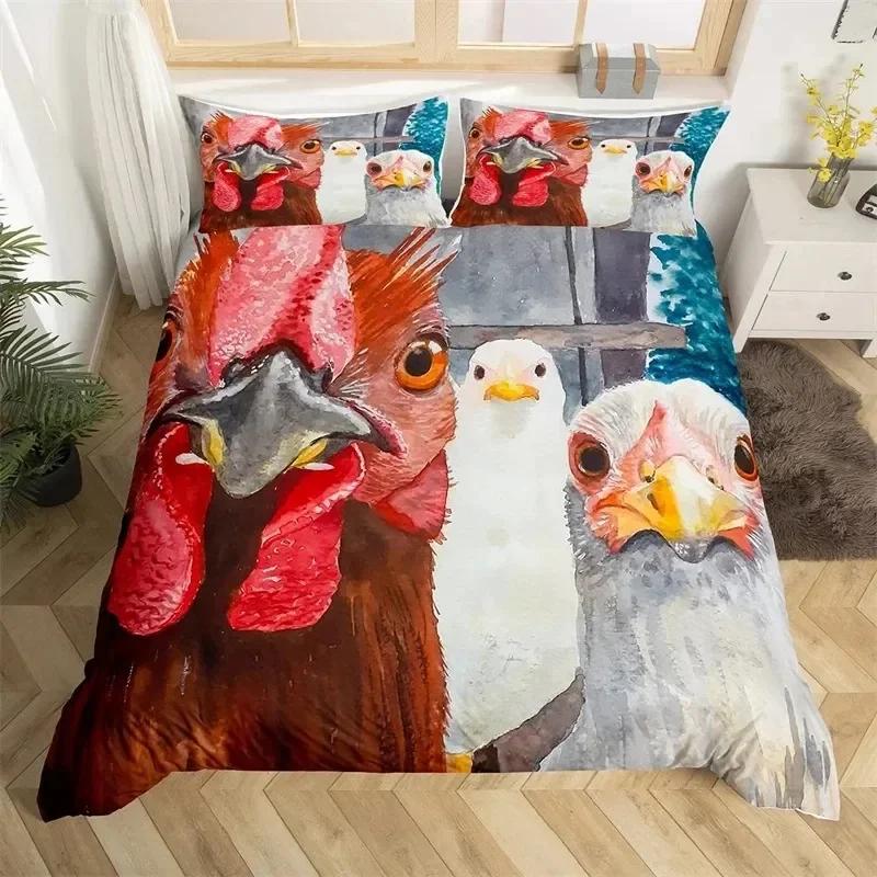 3D Print Rooster Farm Animal Cartoon Comfortable Duvet Cover Pillowcase Bedding Set Children Bedroom Decoration Home Textile