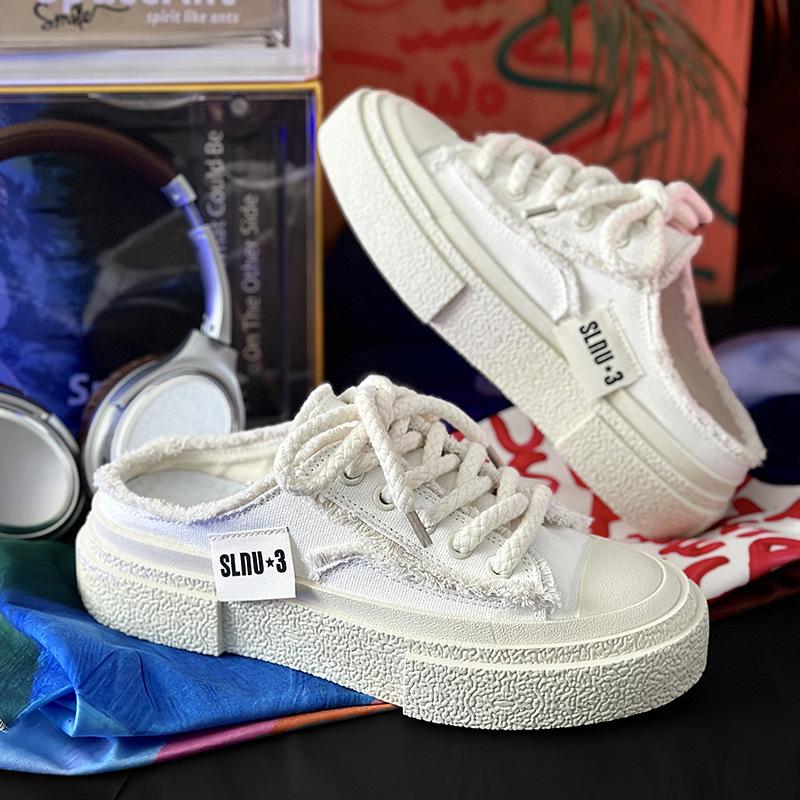 2025 new niche design canvas shoes men's and women's casual skateboard shoes couple's trendy shoes live stream trendy shoes half slippers