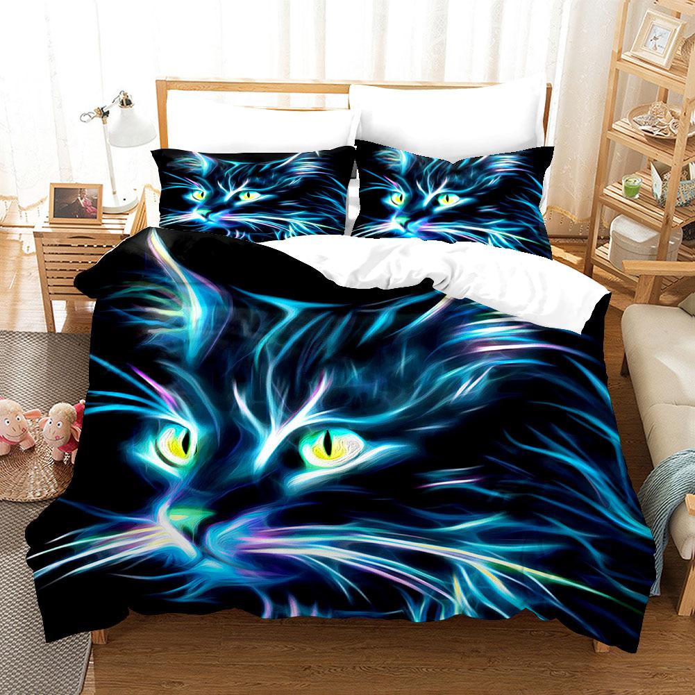 Lovely Cat Queen King Size Bedding Set Microfiber Polyester 3D Print Duvet Cover Set Girls Adults Comforter Cover Cute Animals