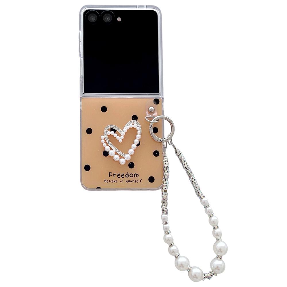 For Samsung Galaxy Z Flip7 5G Case Glitter DIY Heart Charm Phone Cover with Wrist Strap