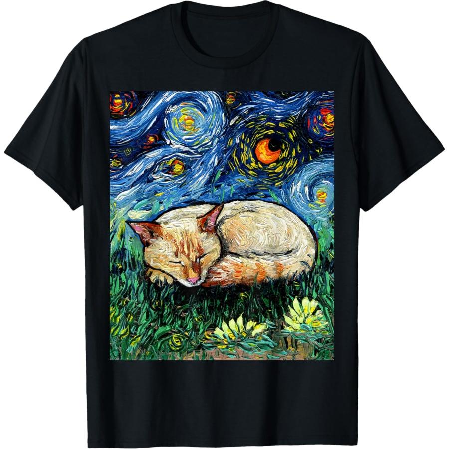 Sleeping Flame Point Siamese Cat Starry Night Pet Art by Aja Men Women Girls Kids T-Shirt S