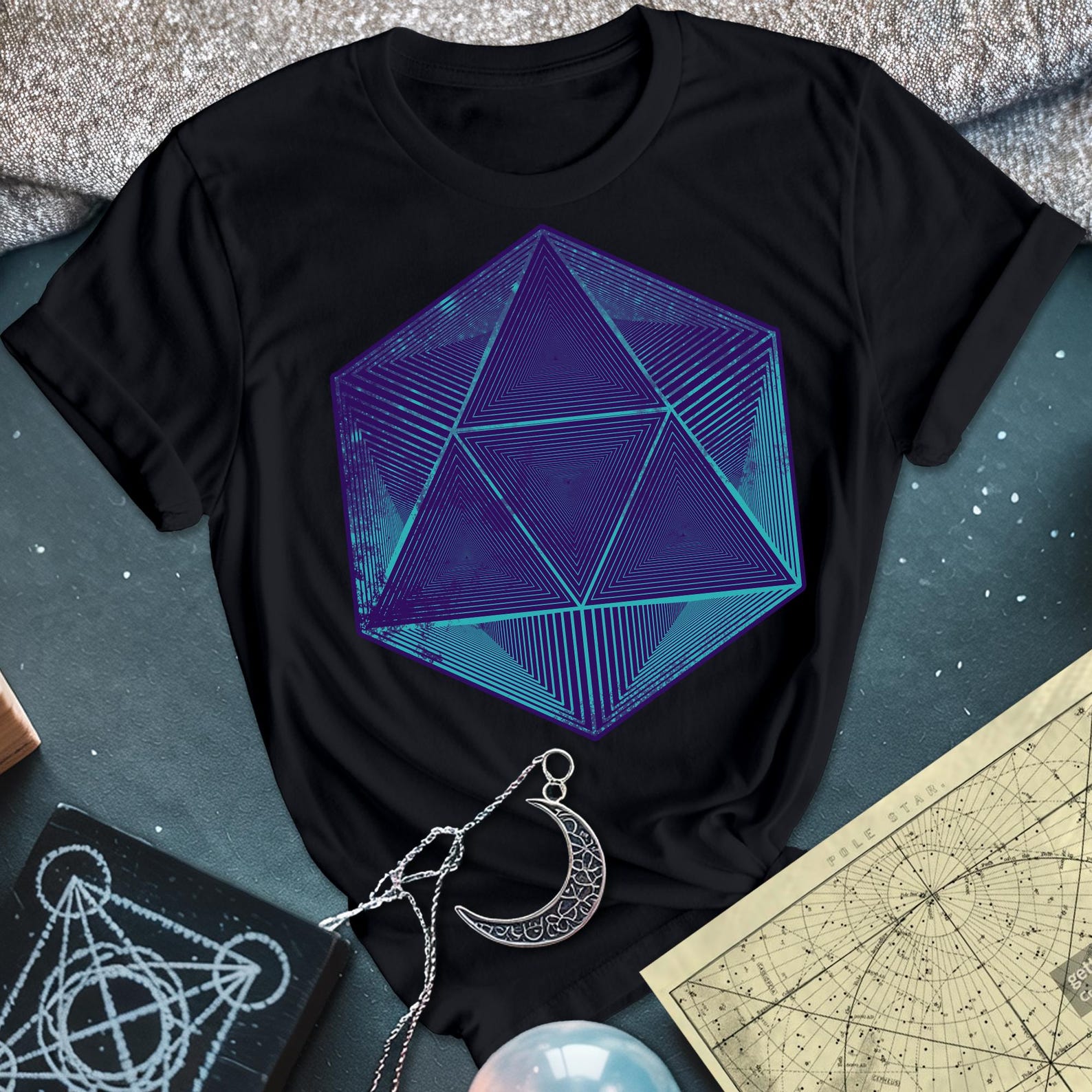 Space Octahedron T-Shirt | Sacred Geometry Tee | Unisex Festival Top M