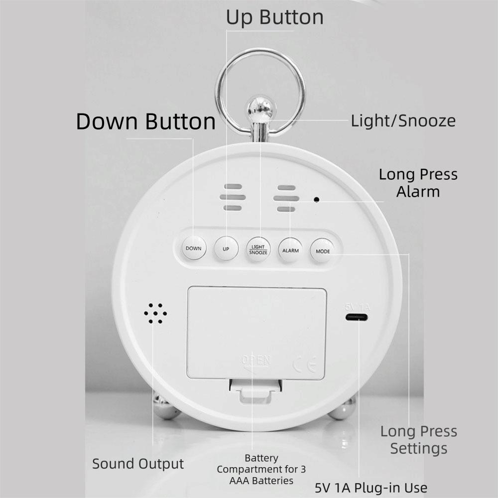 Large-Screen Digital Alarm Clock Temperature Display Brightness Control Electronic Clock 2 Set Alarms Round Shape Table Clock