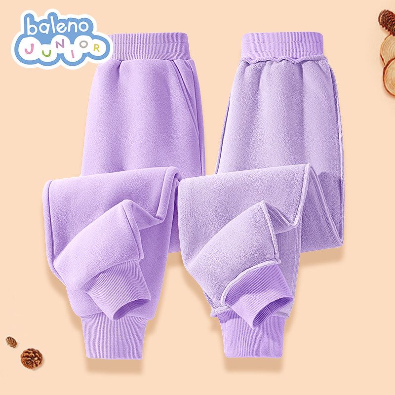 Baleno Girls' Fleece-Lined Pants, Children's Thickened Integrated Fleece Warm Sweatpants, Little Girls' Winter Cotton Pants
