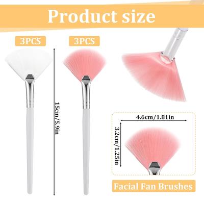 6 Pcs Fan Brushes for Facial, Face Mask Applicator Soft Makeup Mask Acid Applicator Brush, Flat Head Mask Applicator Esthetician Brush for Women