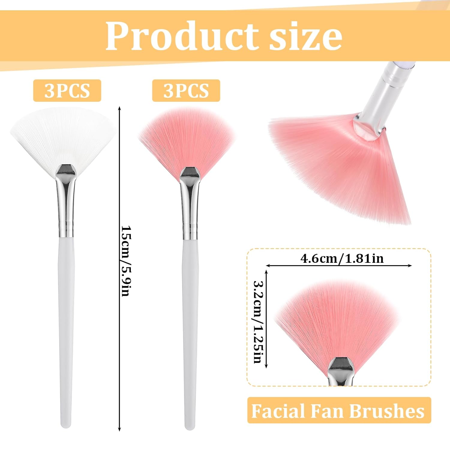 6 Pcs Fan Brushes for Facial, Face Mask Applicator Soft Makeup Mask Acid Applicator Brush, Flat Head Mask Applicator Esthetician Brush for Women