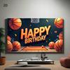 2D basketball-themed birthday banner - Polyester decoration, vivid basketball court design, indoor and outdoor celebration