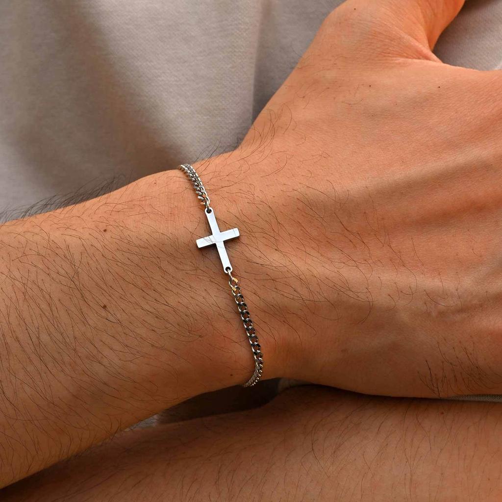 2 Stück/Set Kreuzkettenarmband für Herren, Lässiges Schwarzes Natürlicher Stein Perlenverstellbares Armband, Schmuckgeschenk für Ehemann Papa BBF