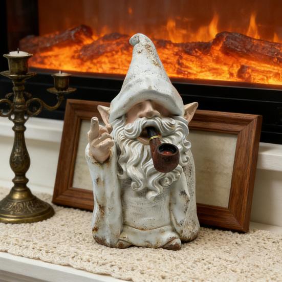 Vidurinio piršto dūmų nykštuko statulėlė Juokingas sodo burtininko nykštuko figūrėlė Nedorėliška dervos skulptūra Vejai Sodo Balkonui Verandai Terasa Namų dekoravimui