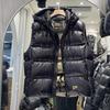 2023 Winter Unisex Korean Style Slim Black Gold Hooded Down Vest with Detachable Hood
