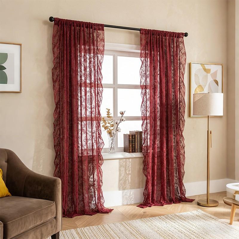 TK French Ruffle Sheer Curtain Bedroom Living Room Lace Fabric Window Door