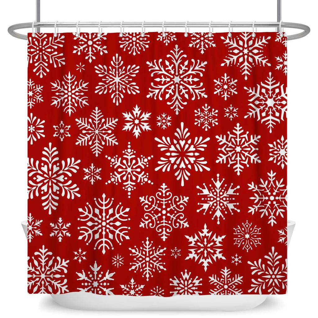 GAEMerry Christmas Duschvorhang Winter Schnee Weihnachtsmann Weihnachtsbaum Dekor Badezimmer Vorhänge Wasserdichte Badewannenwand