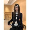 Women's Slimming Lace Long Sleeve Polka Dot T-Shirt - Black & White, Korean Style, Spring Collection