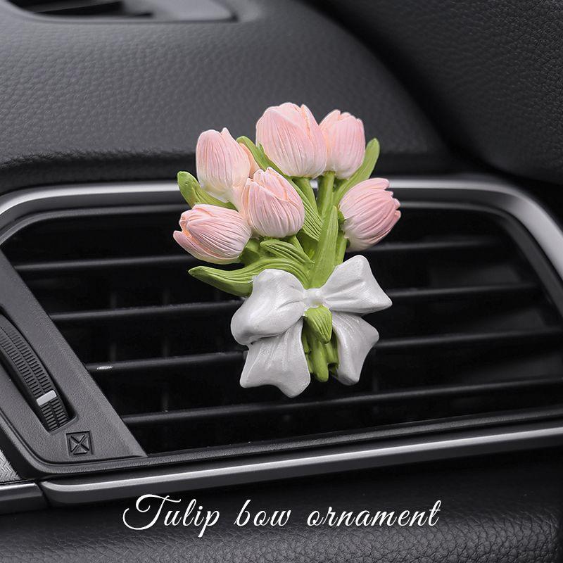 Tulip Car Perfume Aroma Diffuser Flower Long-Lasting Light Fragrance Car Diffuser Stone Fragrance Clip Car Decoration for Girls