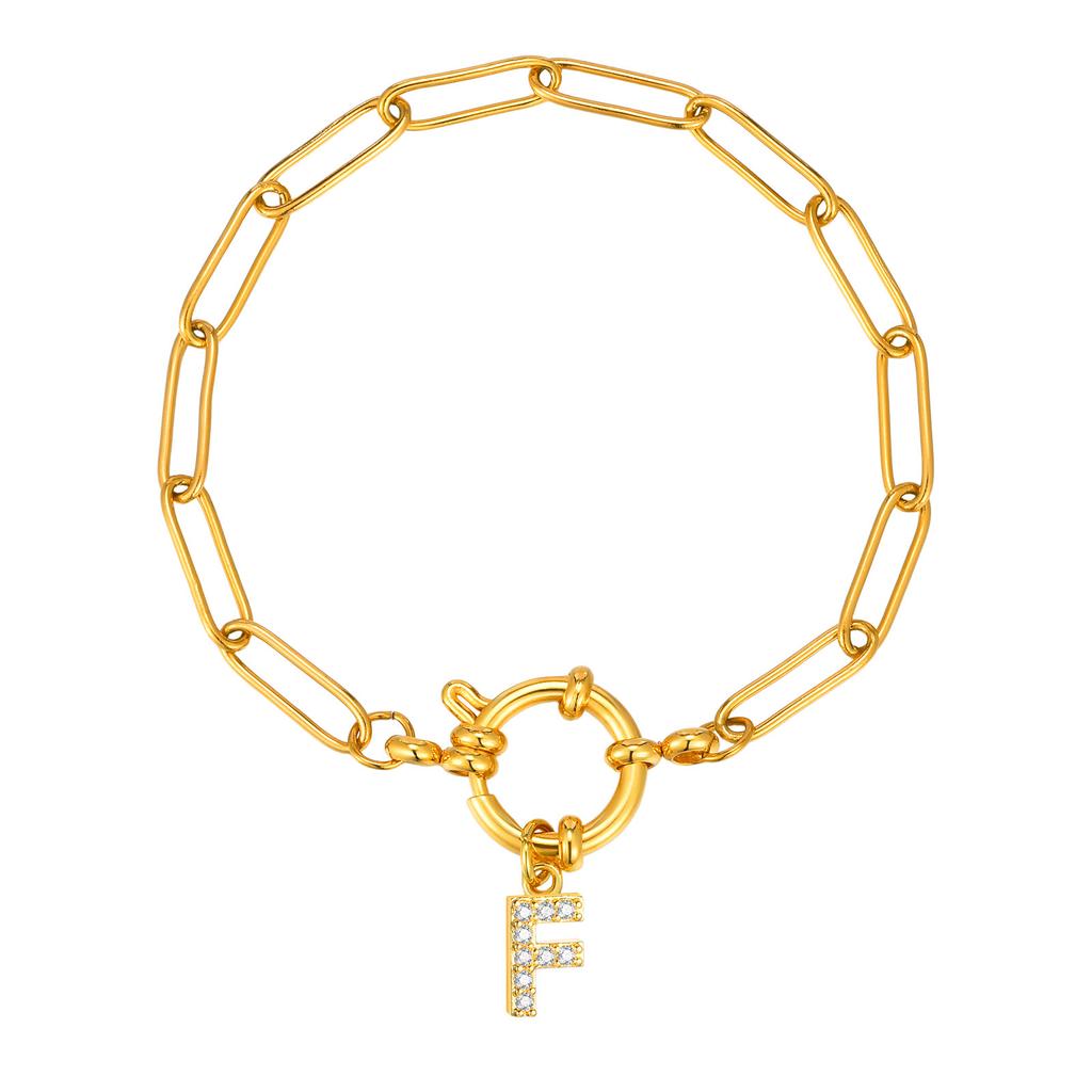 Stainless Steel 18K Gold Fashion Small Square Chain Bubble Buckle Copper Material 26 Letter Bracelet Br-2167