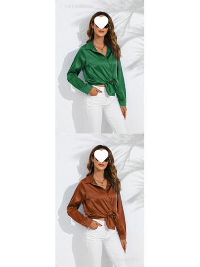 European & American Women's Long Sleeve Satin-Cotton Shirt - Solid Color, Spring & Autumn Bestseller