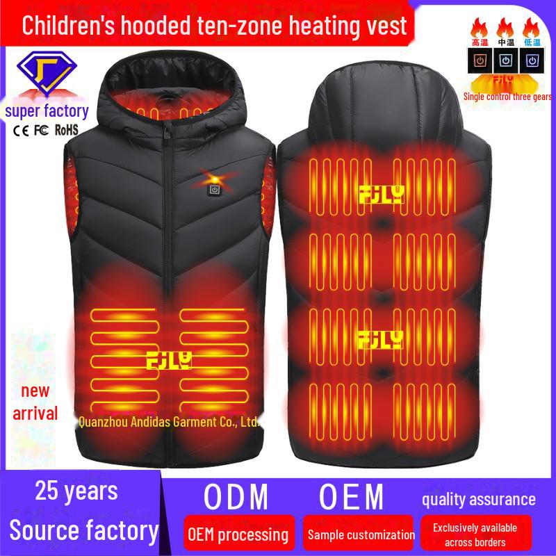 Children's Electric Heating Vest: Intelligent, Full-Body Warmth with Ten-Zone Heating for Outdoor Use.