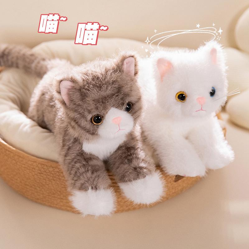 Cute Simulated Kitten Plush Toy Children'S Pet Cat Doll Lying Down Cat Throw Pillow Birthday Gift