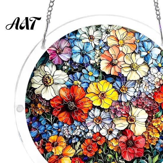 Transparent Acrylic Decor 7.48 Inch Circular DIY Puzzle Suncatcher, Stained Glass Style Window Hanging Ornament, Adult Gift Waterproof Pendant