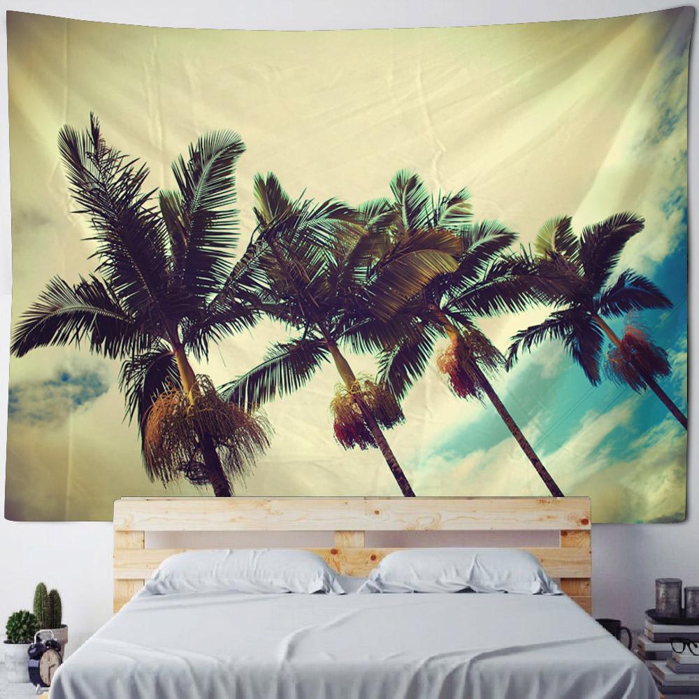 Coconut Tree Sunrise Tapestry Retro Sea View Oil Painting Art Wall Hanging Home Decoration Hippie Wall Background Poster