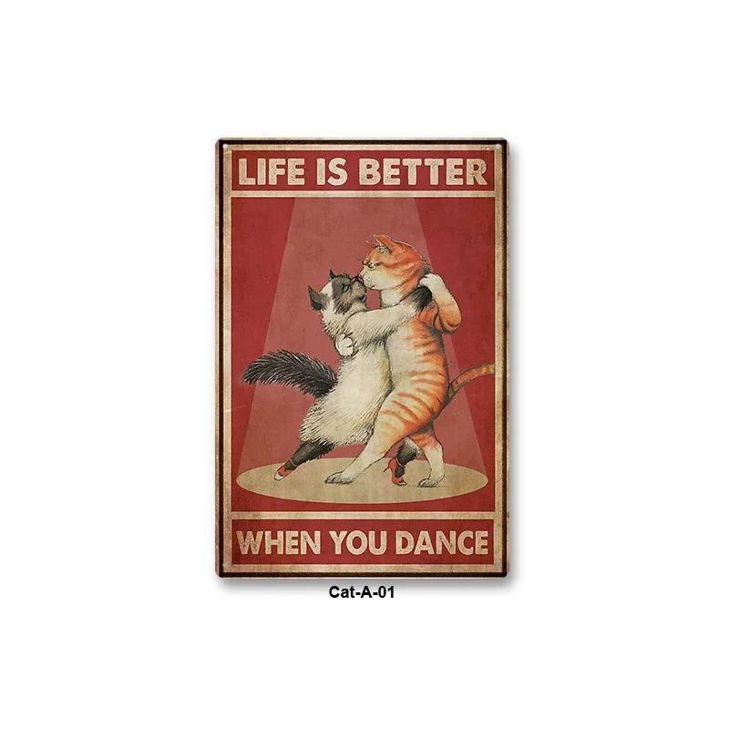 Metal Tin Sign Vintage Anime Animal Black Cat Poster Shabby Wall Plate Signs Crafts Garage Home Decor Plaques Tinplate Painti