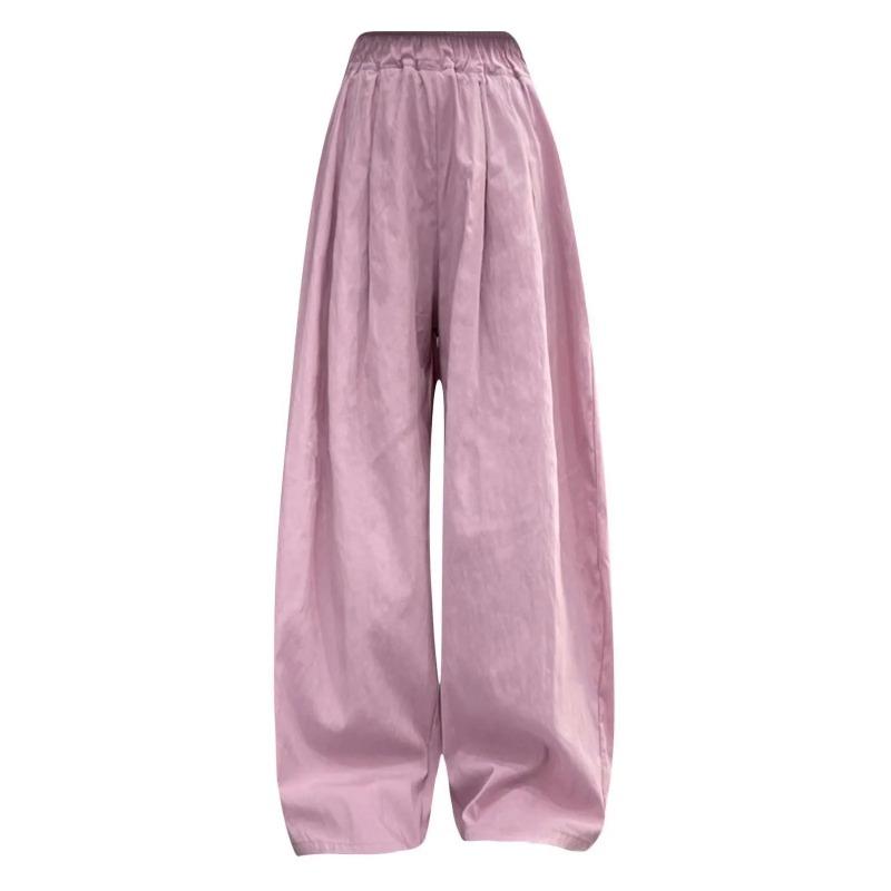 Solid Color Casual Pants Girl Elastic Waist Straight Summer Loose Breathable Wide Leg Pant Children's Summer Trousers