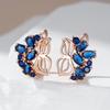 Rose Gold Color Fine Drop Earrings For Women Crystal Flower Blue Natural Zircon Accessories Daily Vintage Jewelry