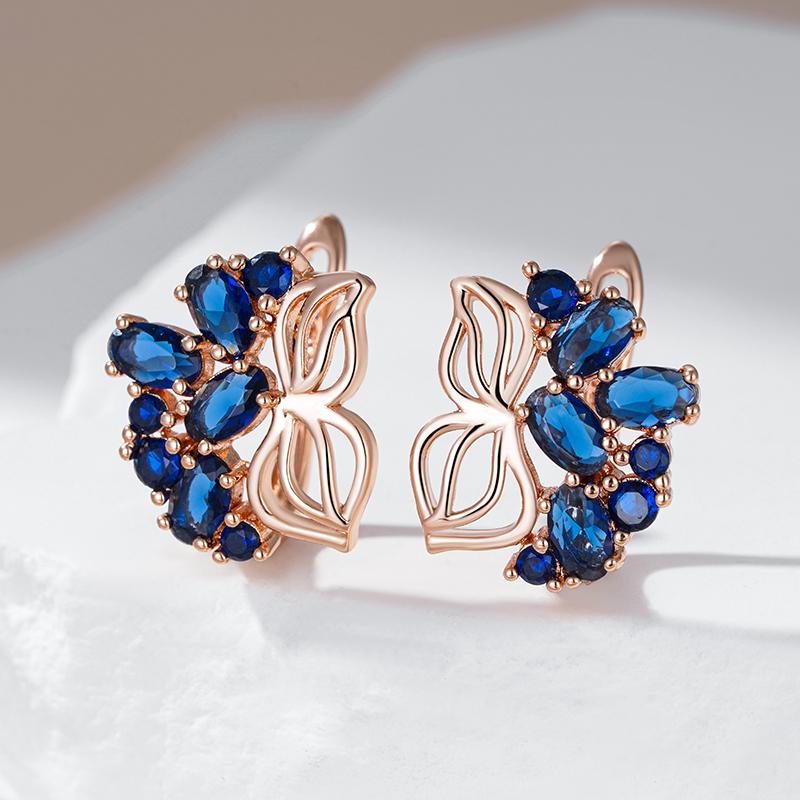 Rose Gold Color Fine Drop Earrings For Women Crystal Flower Blue Natural Zircon Accessories Daily Vintage Jewelry