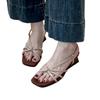 Sheepskin version~ French temperament one-word thin strap wedge sandals women's head with skirt open-toed high-heeled Roman sandals
