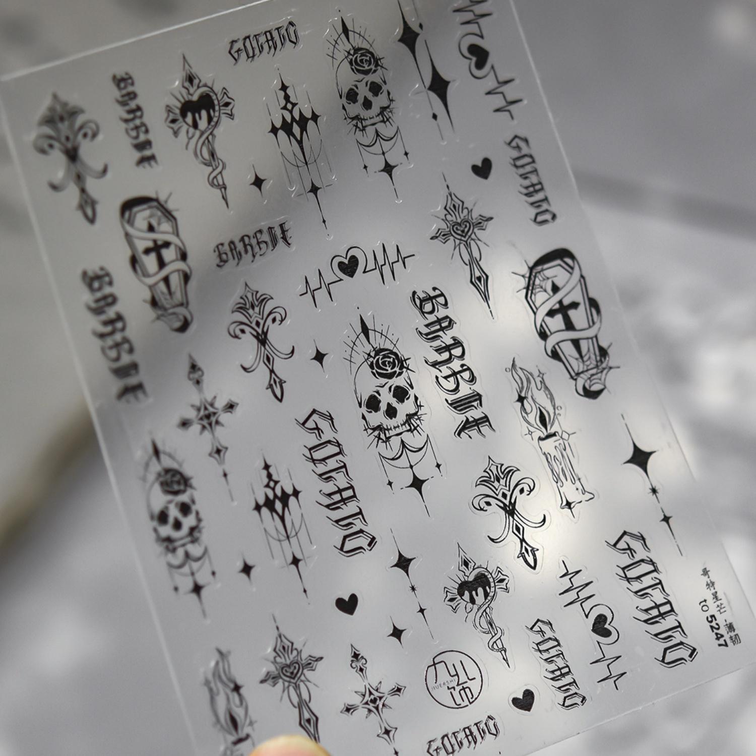 Witte Script Kalligrafie Woorden 5D Nail Art Stickers Reliëf Pure Witte Lijn Minimalistisch Fris Lettertype Nail Decals Manicure DIY