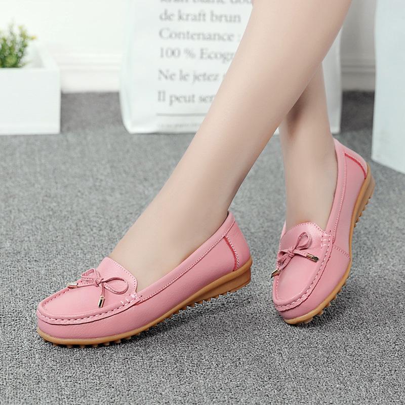 Leather shoes soft-soled women's shoes women's casual flats beef tendon sole one-pedal single shoes