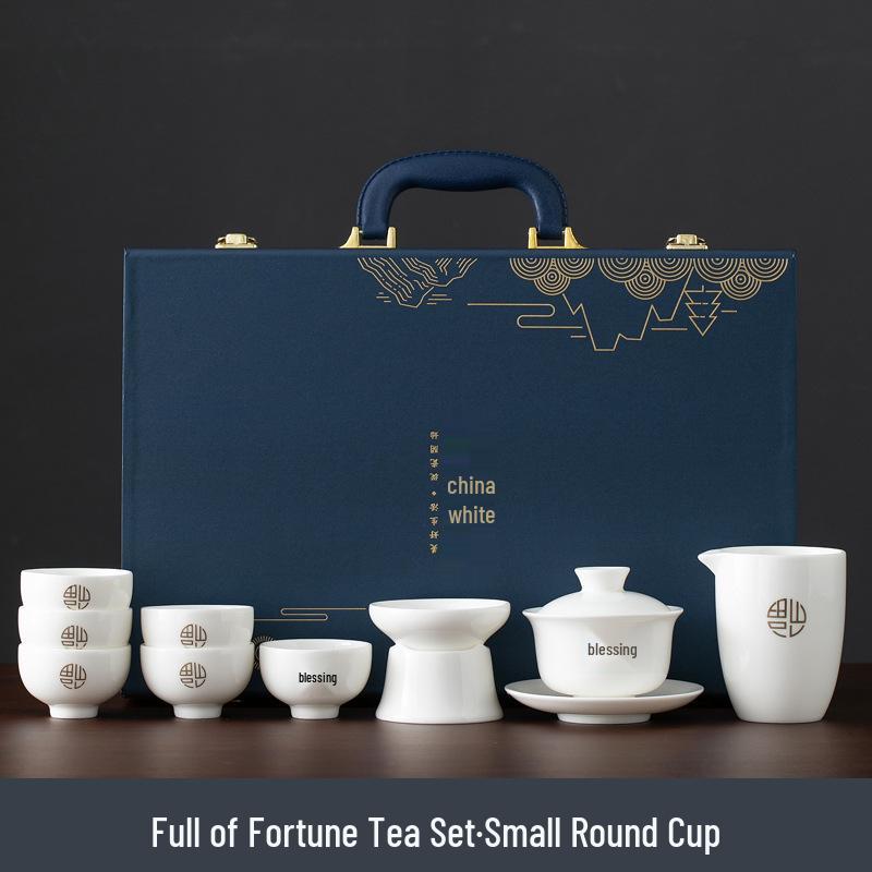 Mutton Fat Jade Dehua Porcelain Kung Fu Tea Set Souvenir