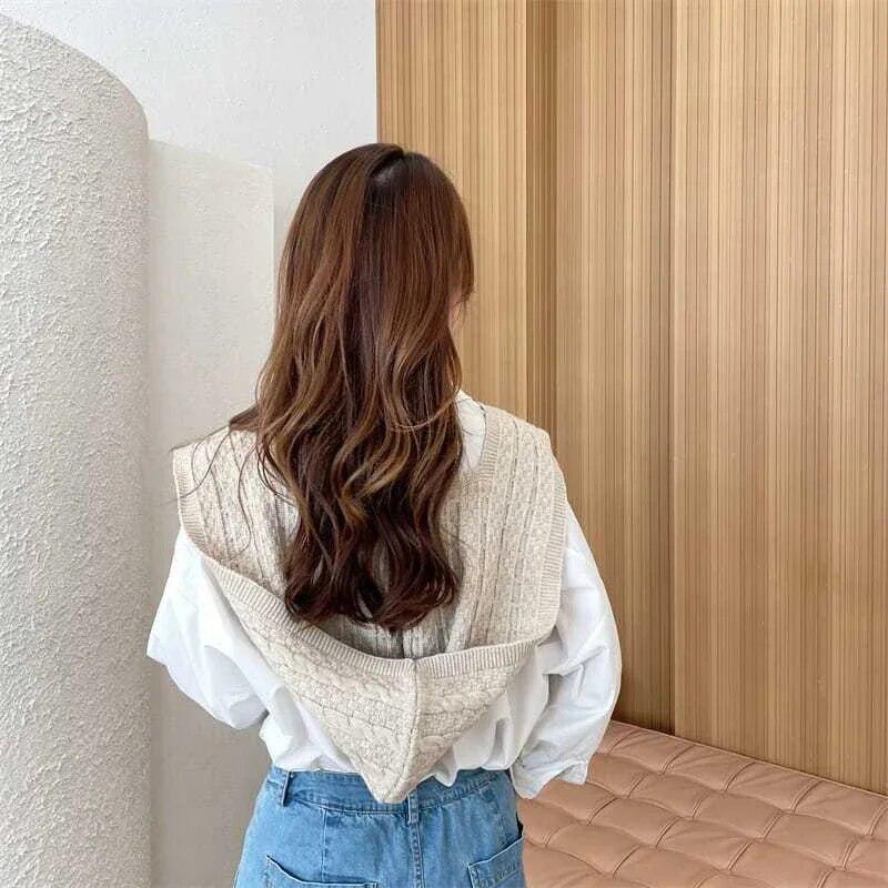 Şal cu glugă tricotat, eşarfă de modă dulce, în aer liber, caldă, confortabilă, de culoare solidă, accesorii tricotate pentru umeri, toamnă iarnă