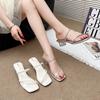 Transparent Crystal French Medium Heel Sandals Fashionable Outer Wear 2025 New Summer Versatile Fairy Thick Heel Slippers Woman