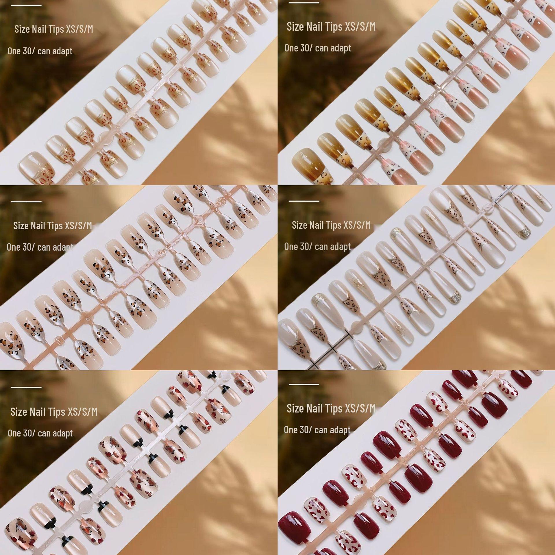

Autumn Leopard Print Cat Eye Nail Art - Trendy High-End Fake Nails