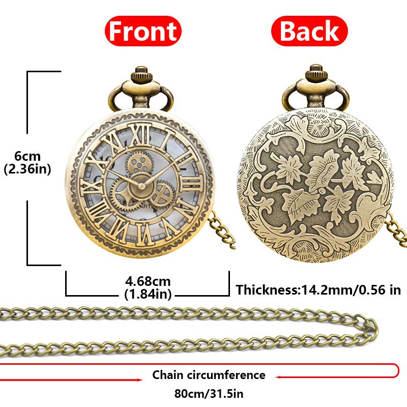 Vintage Bronze Steampunk Cutout Quartz Pocket Watch Necklace Chain Pendant Clock MenWomen Gift