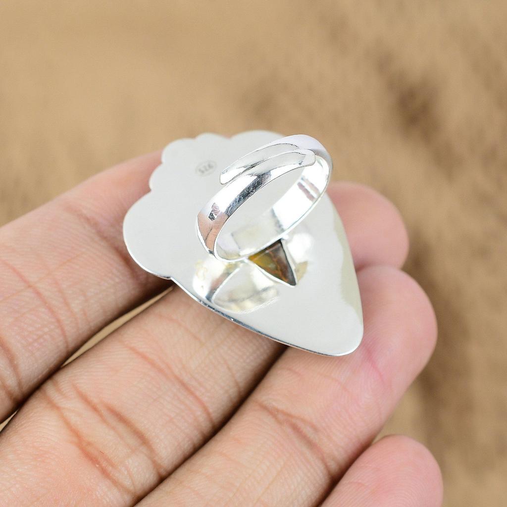 Geschenk für Sie Natürliches Tigerauge Multi Stein Blume Verstellbarer Ring 925 Silber