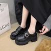 Loafers Women's 2025 Spring New Thick Heel Thick Sole Heightening Small Black Big Head Comfortable Versatile Casual Shoes