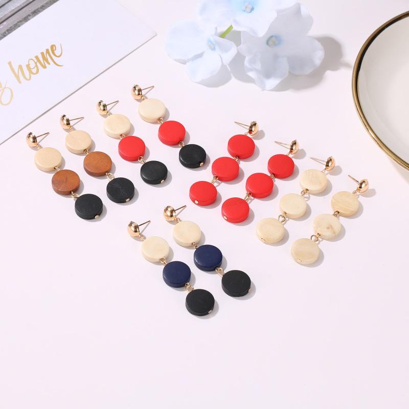Creative Wooden Tassel Earrings Ins Net Red Wind Color Long Wooden Earrings Fashion Women's Jewelry KTJ