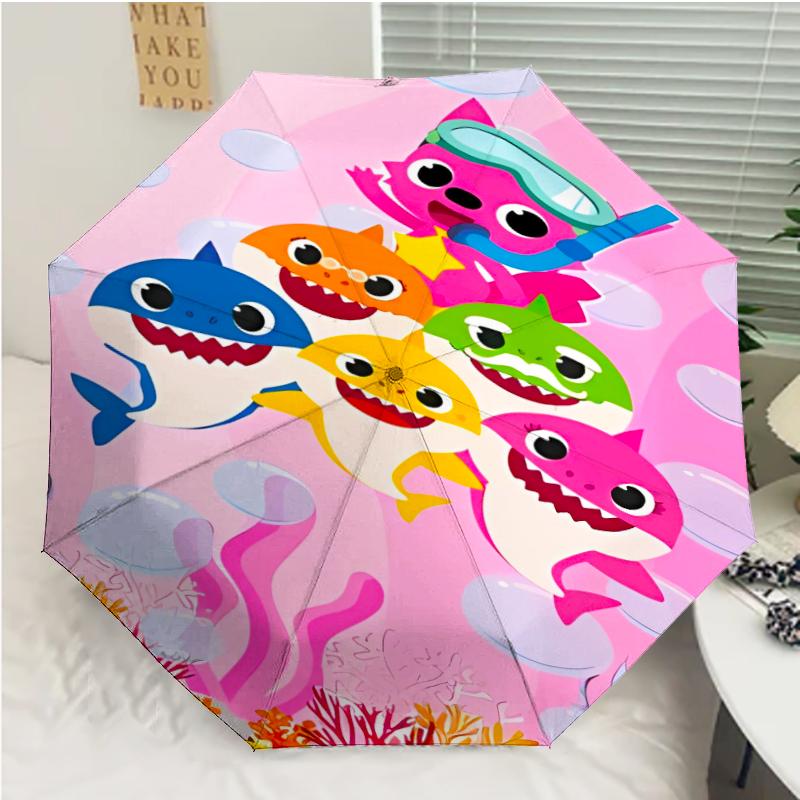 B-Baby Shark Print Automatic Umbrella, 8 Rib Iron Frame, Plastic Handle, Suitable for Outdoor Travel &Daily , Ideal Gift