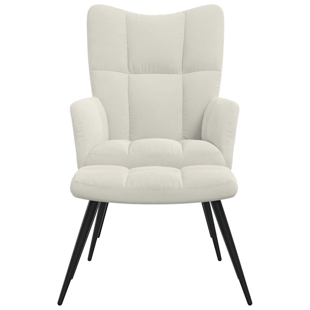 Relaxation Armchair with Footstool Cream White Velvet