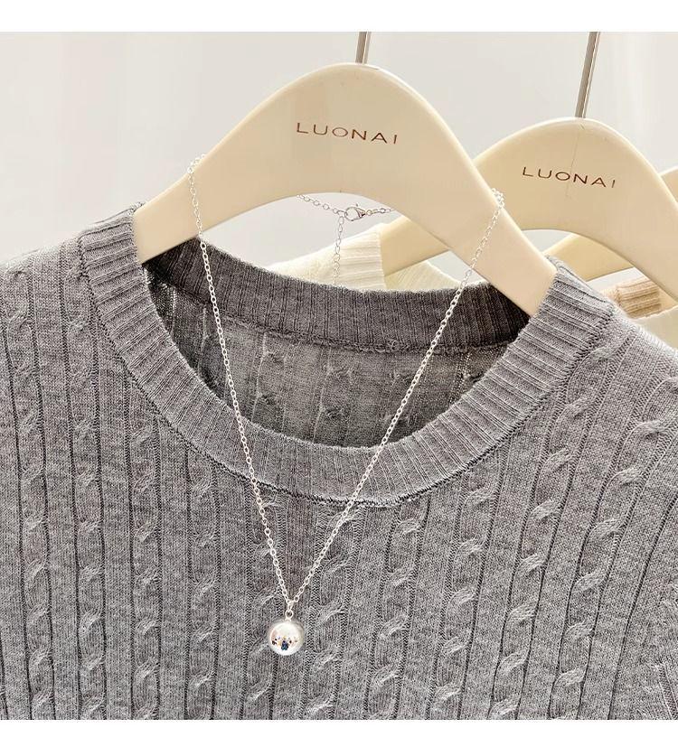 Dámské Vynikající Modré Copánkové Pletené Tričko Slim Fit - Letní Top s Krátkým Rukávem