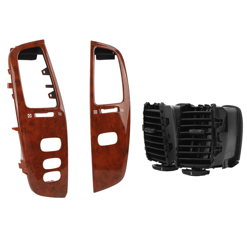Car Dashboard Air Vent Wooden Grain Dash Left Right Air Outlet Kit with Frame Panel for Land Cruiser FJ100 1998‑2007