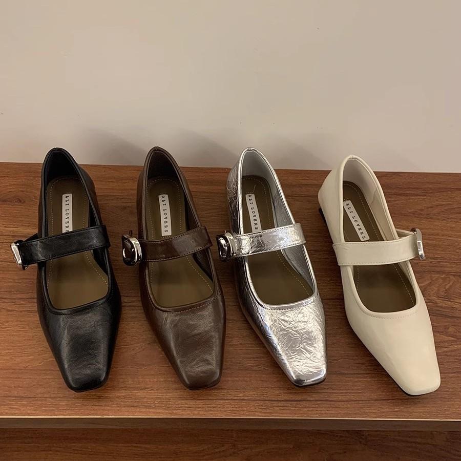

Spring 2025 new square head retro soft sole Mary Jane shoes fashionable light mouth low heel single shoes genuine leather small leather shoes 35 бежевый