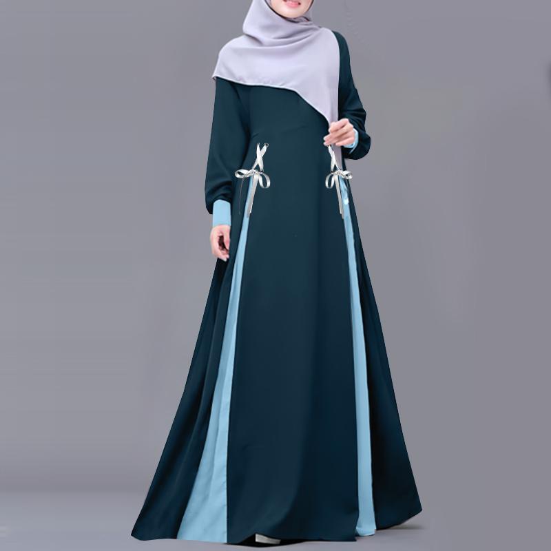 ZANZEA Women Casual Patchwork Loose Long Sleeve Muslim Dress