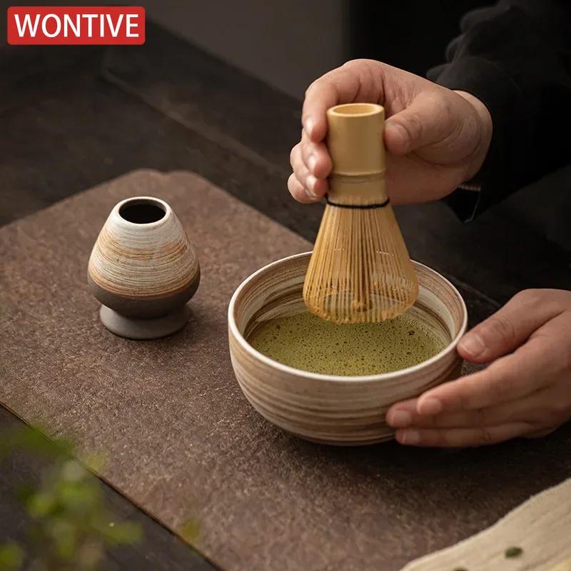 4ks Japonská Matcha Čajová Sada Bambusová Čajová Metlička Keramická Čajová Miska Složení Čínské Tradiční Ručně Vyráběné Čajové Nástroje Sváteční Dárky
